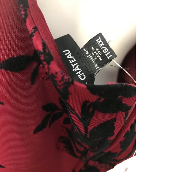 NWT Le Chateau PLUS SIZE Flocked Wine Burgundy Red Maxi Gala Dress Gown Wedding - Picture 8 of 8